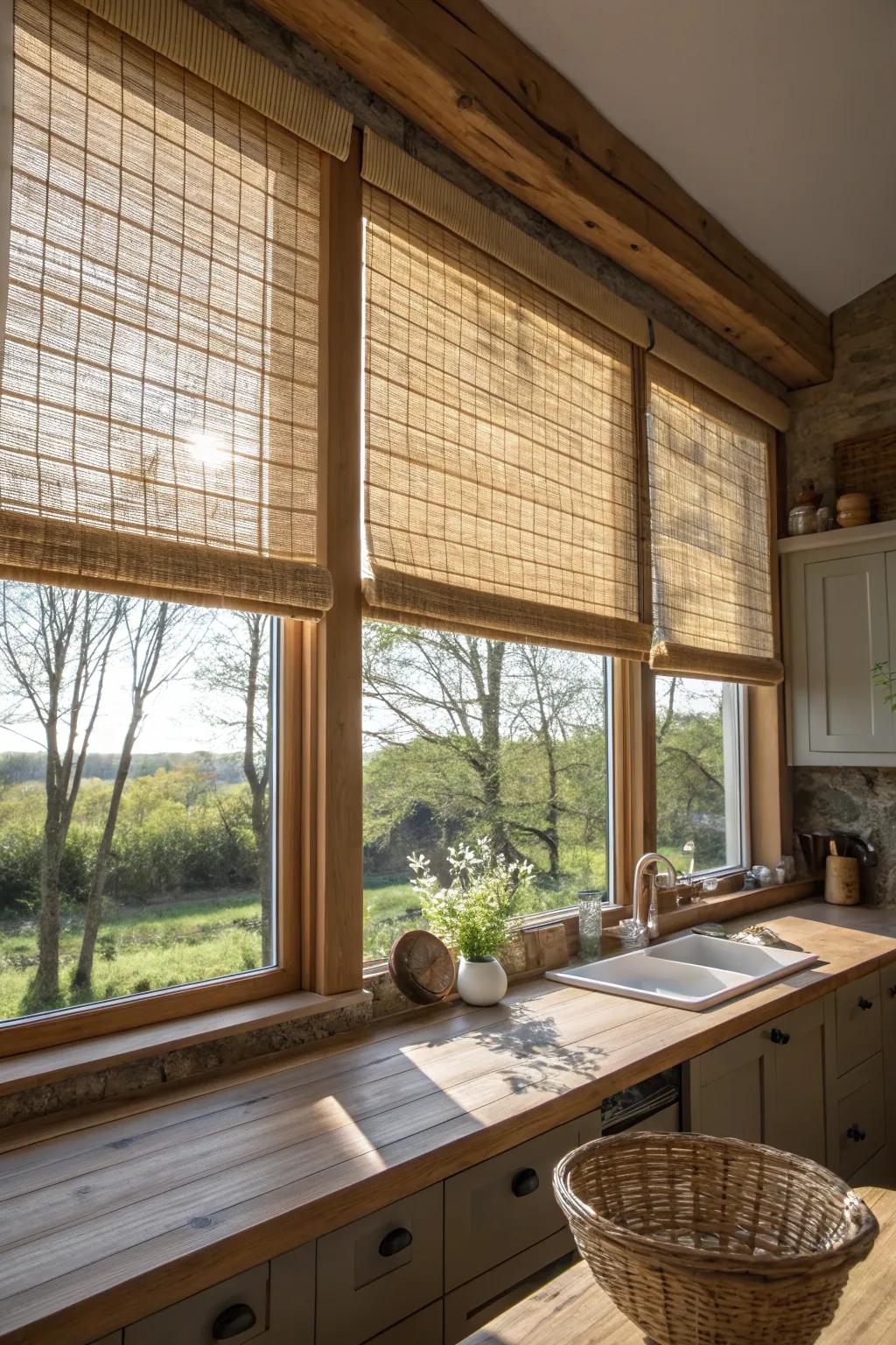 Natural textures with woven wood shades