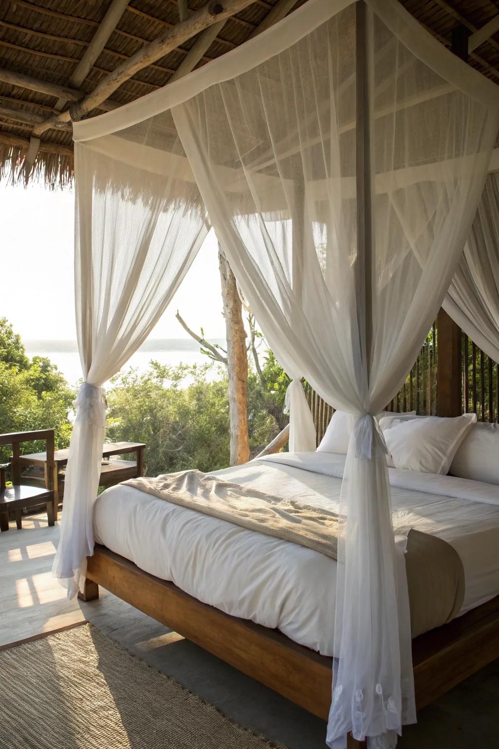 A canopy adds a romantic touch to the bedroom.