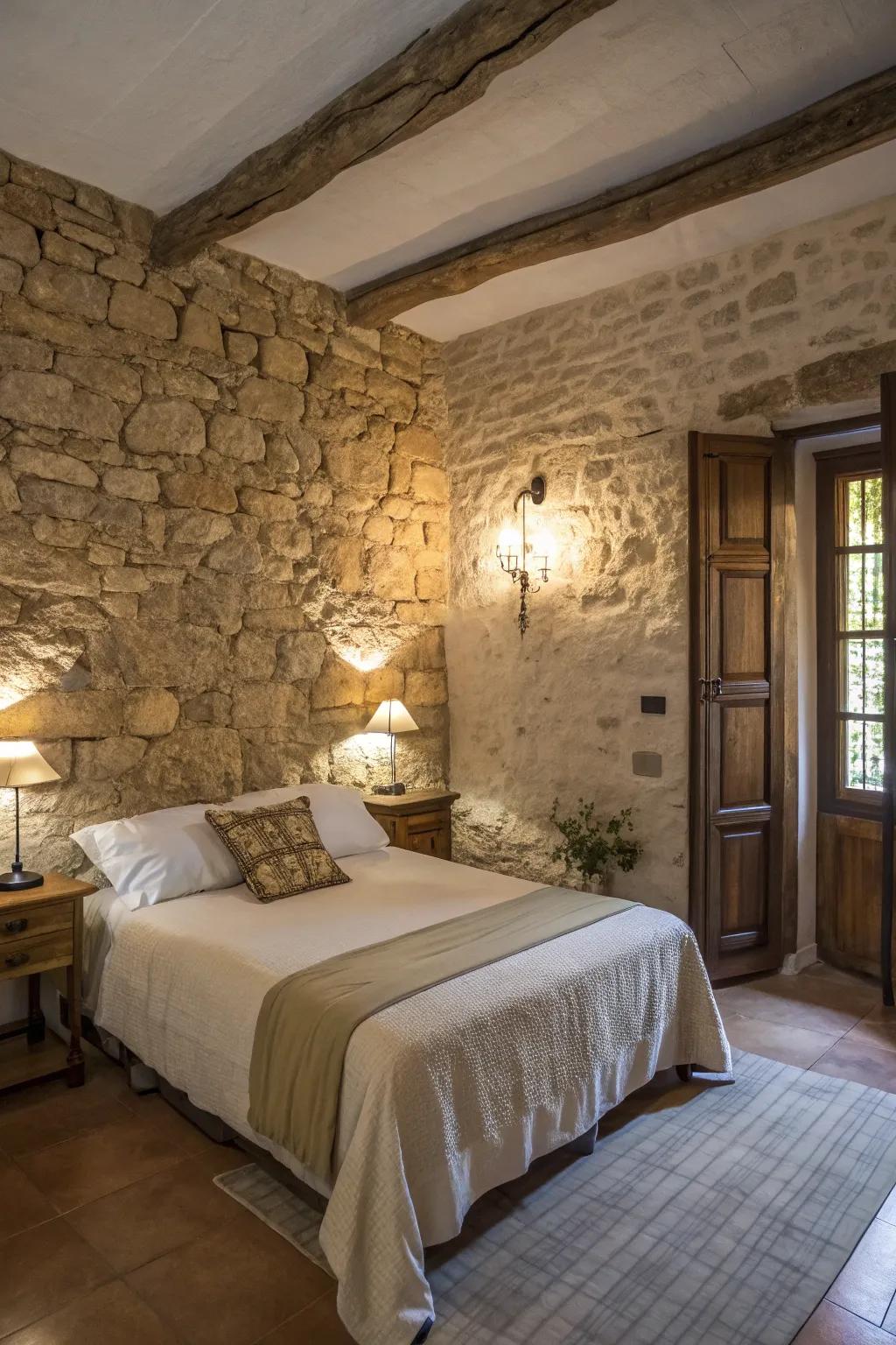 Exposed stone walls add an architectural charm.