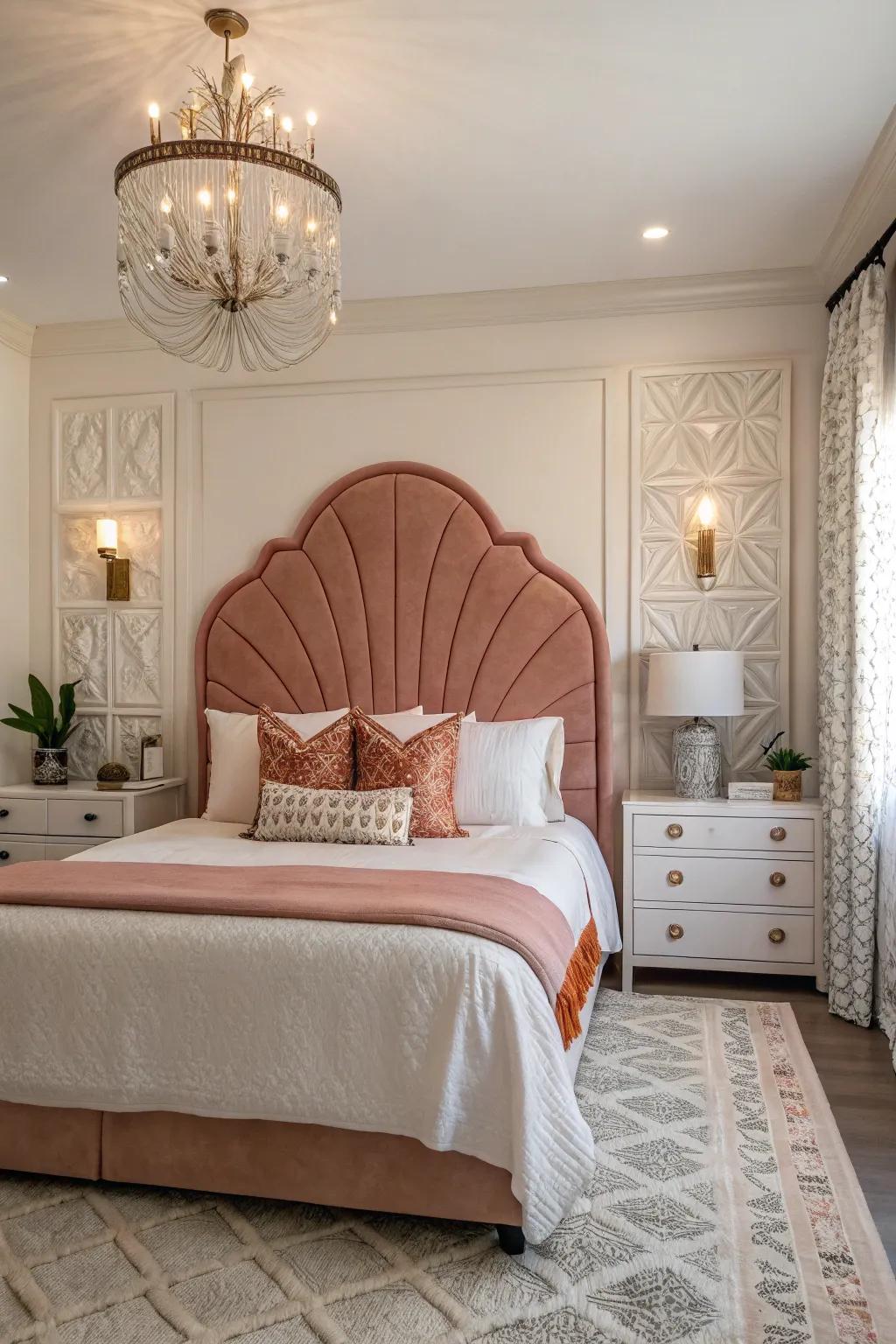 A statement headboard adds elegance and focus.