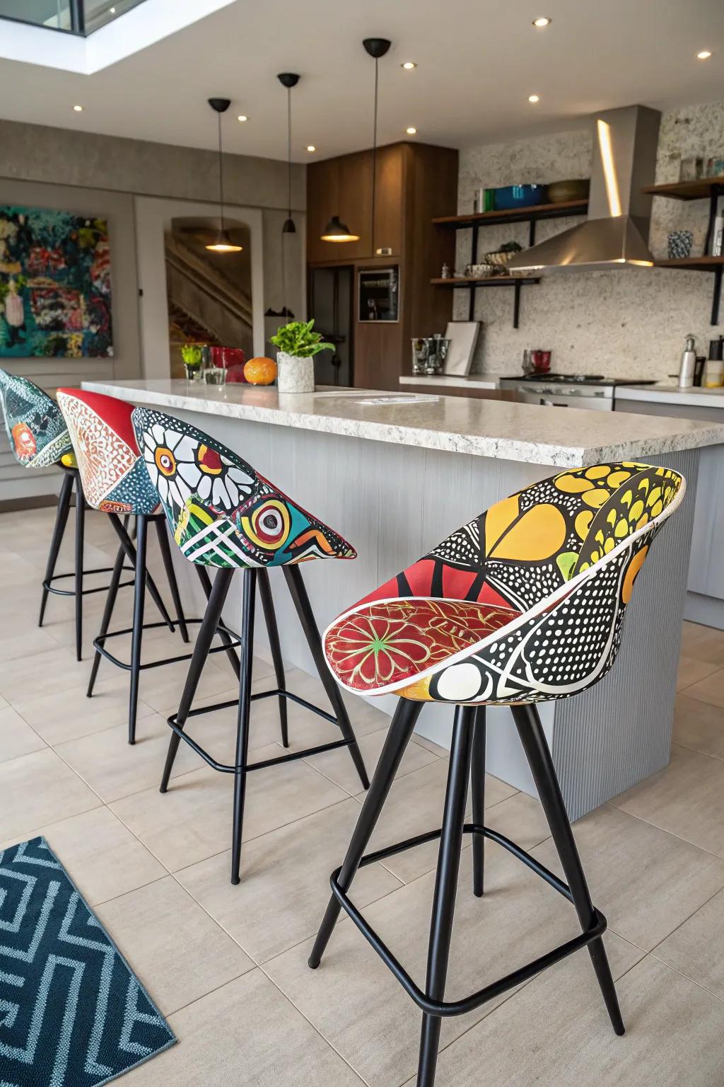 Artistic bar stools injecting unique flair.