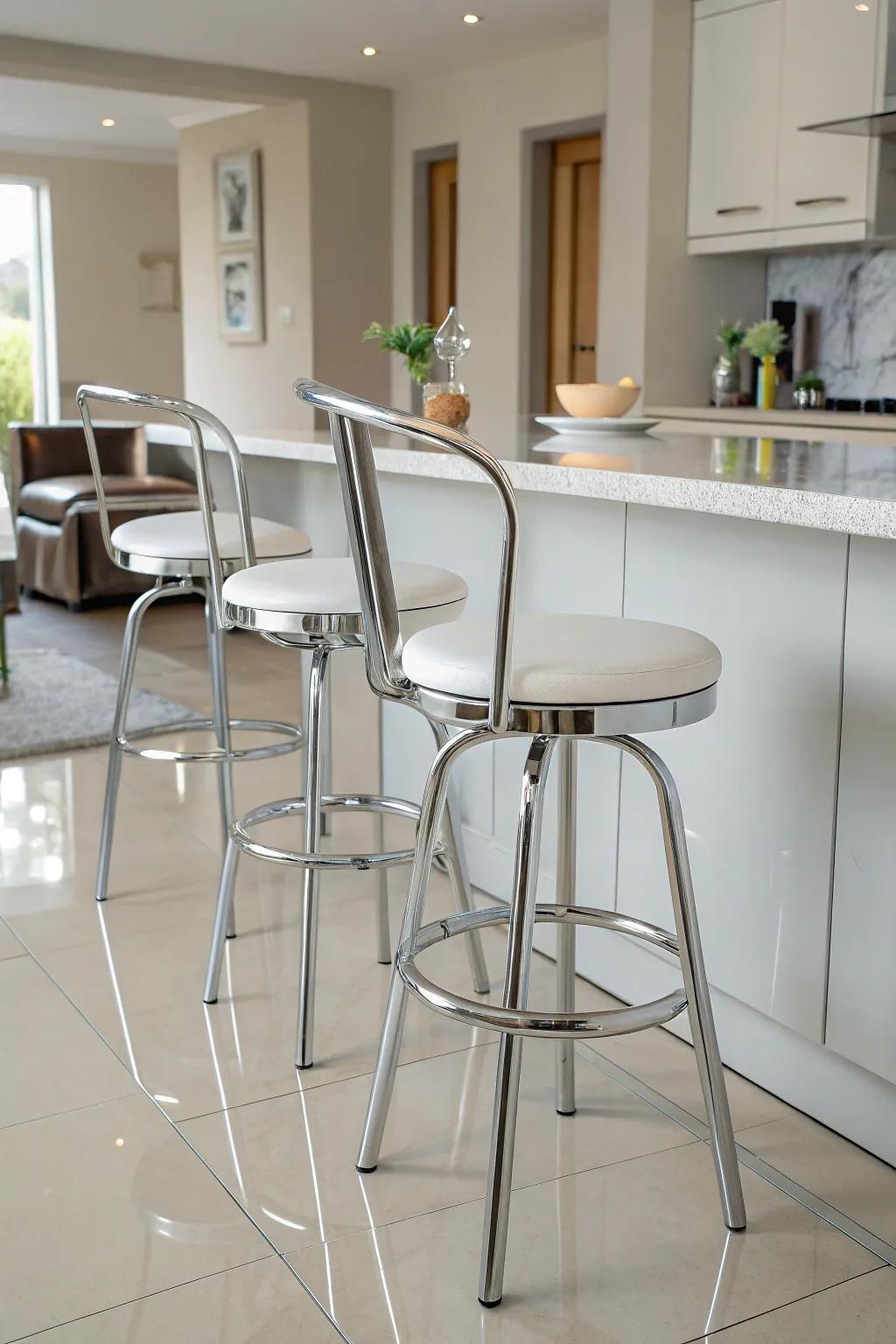 Modern bar stools set against a sleek kitchen backdrop.