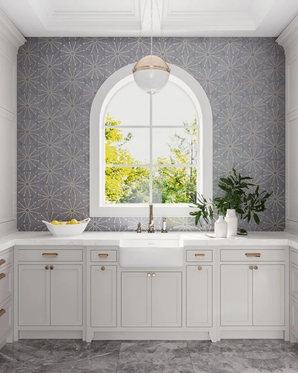 Art Deco Kitchen with Geometric Backsplash