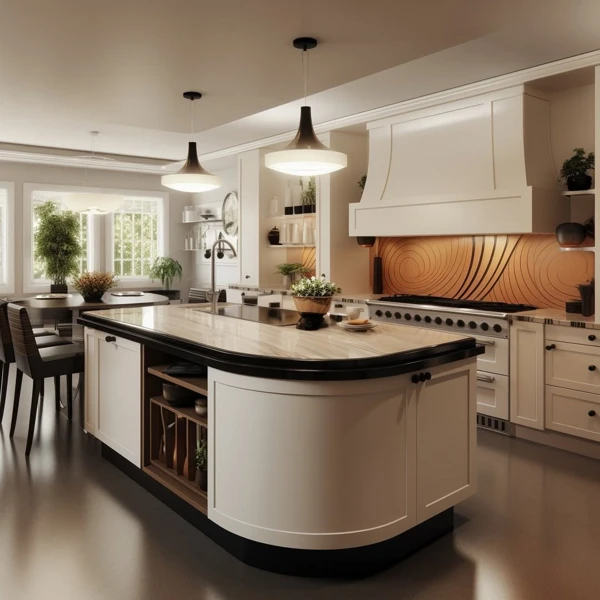 Art Deco Kitchen with Curved Island