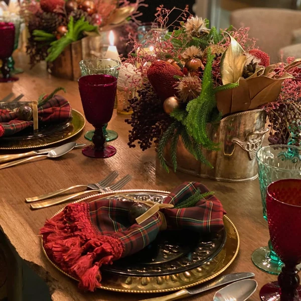 Evergreen and Gold Table Setting