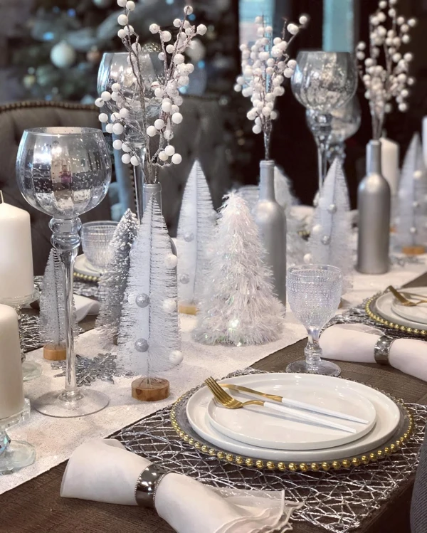 Silver and Navy Table Setting
