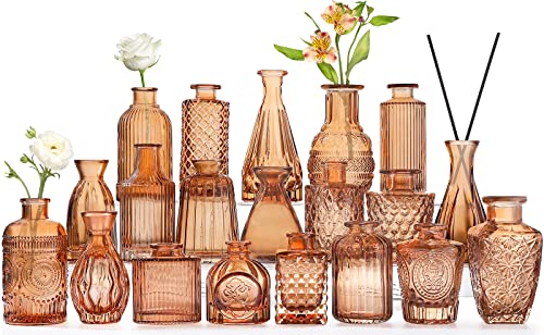 Amber Glass Vase with Dried Eucalyptus