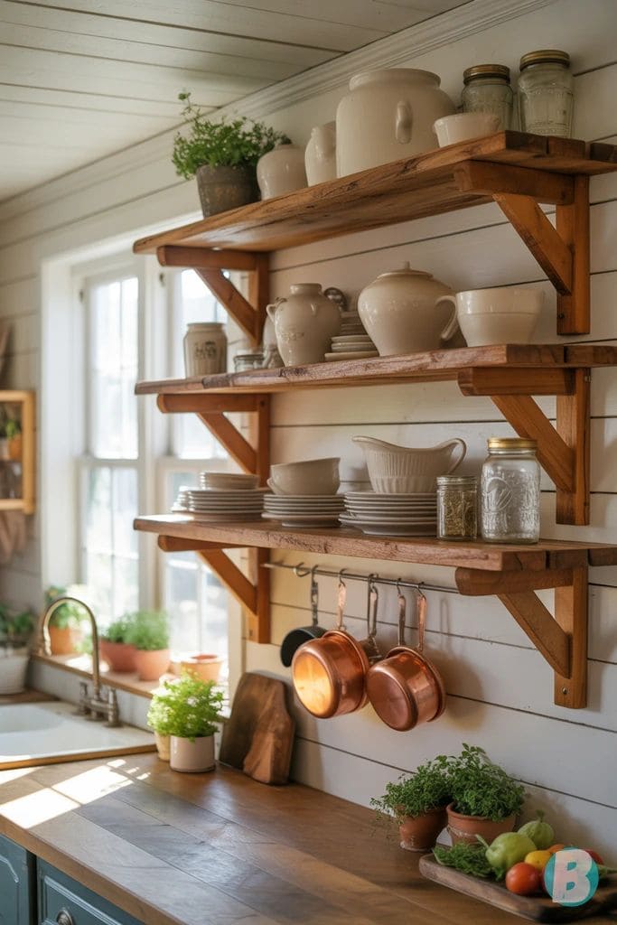 Copper Shelf in Cottage Kitchen