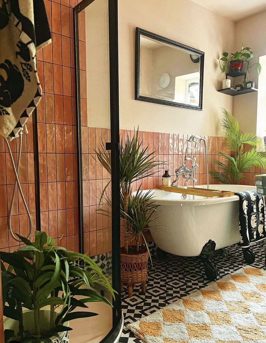 Warm Terracotta Tiled Bathroom