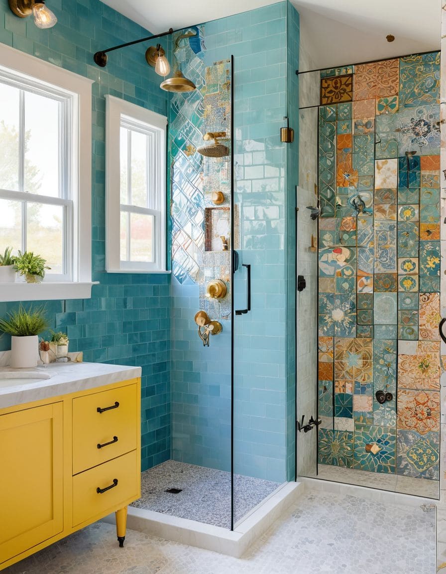 Vibrant Blue Mosaic Shower Tiles