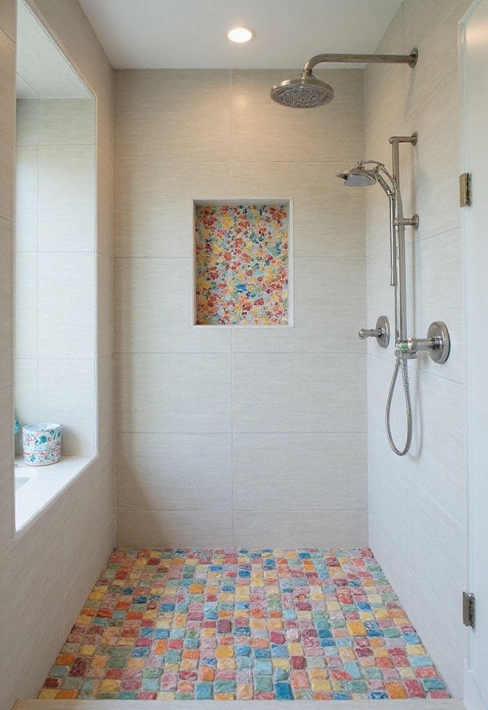Colorful Mosaic Shower Floor Tiles