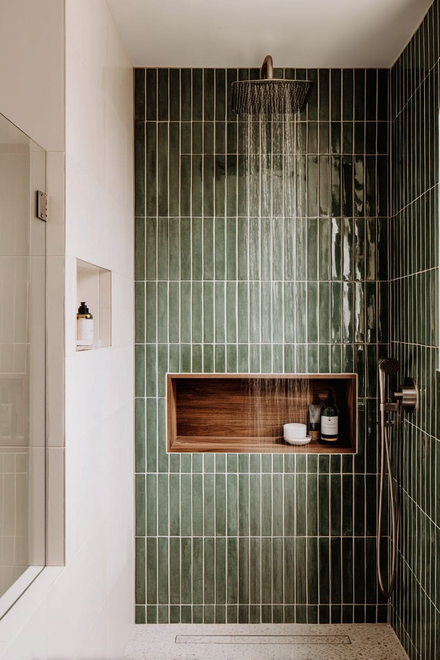 Sleek Vertical Green Shower Tiles