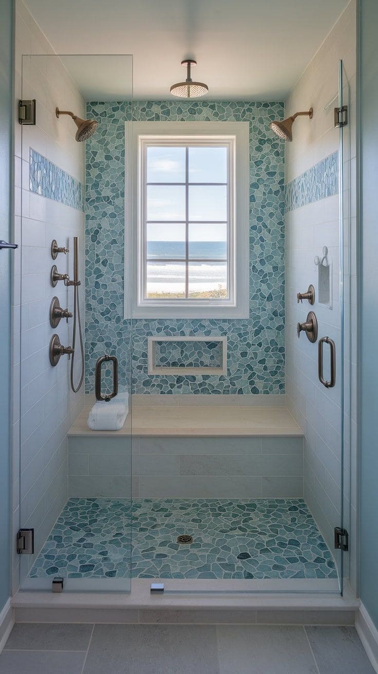 Ocean-Inspired Mosaic Shower Tiles