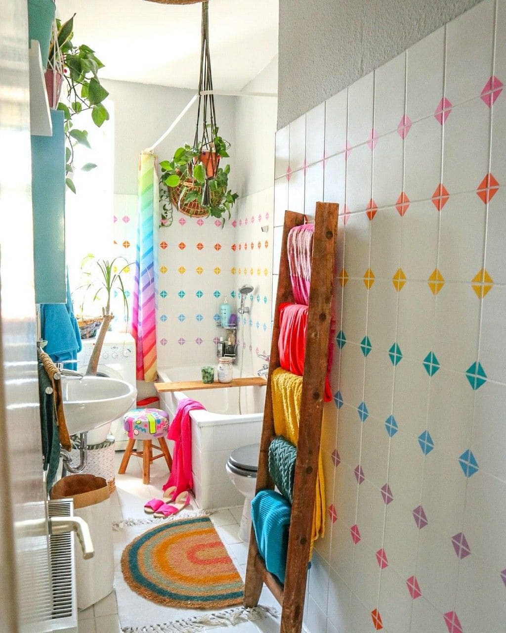 Colorful Diamond Pattern Shower Tiles