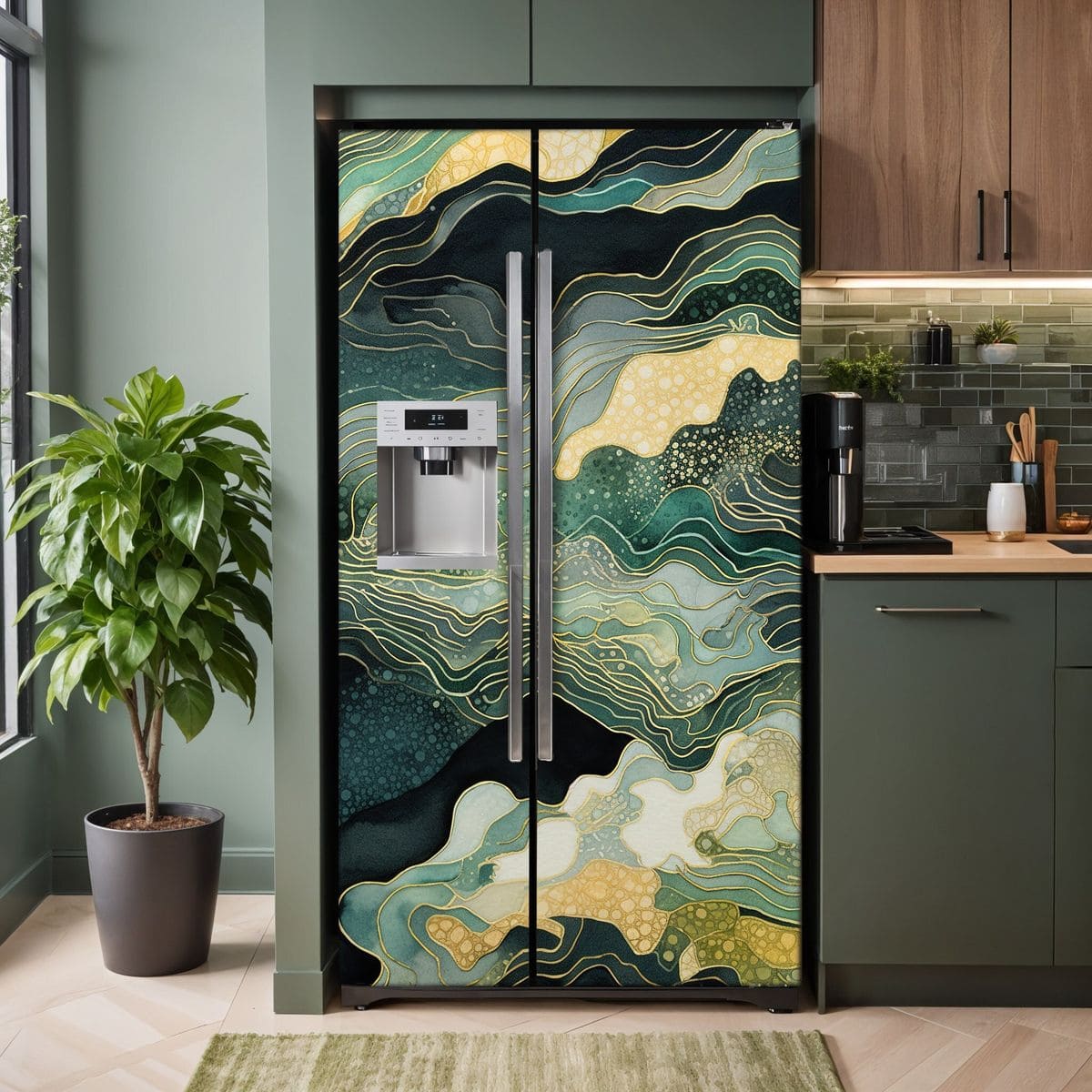 Contemporary Abstract Waves Fridge Wrap