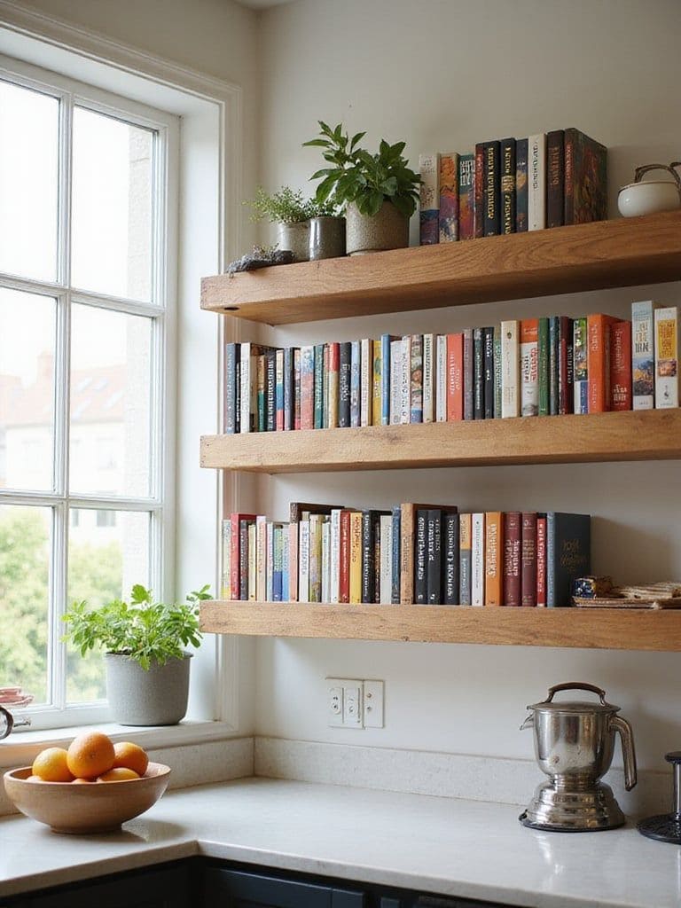 Floating Wooden Shelves for Cookbooks