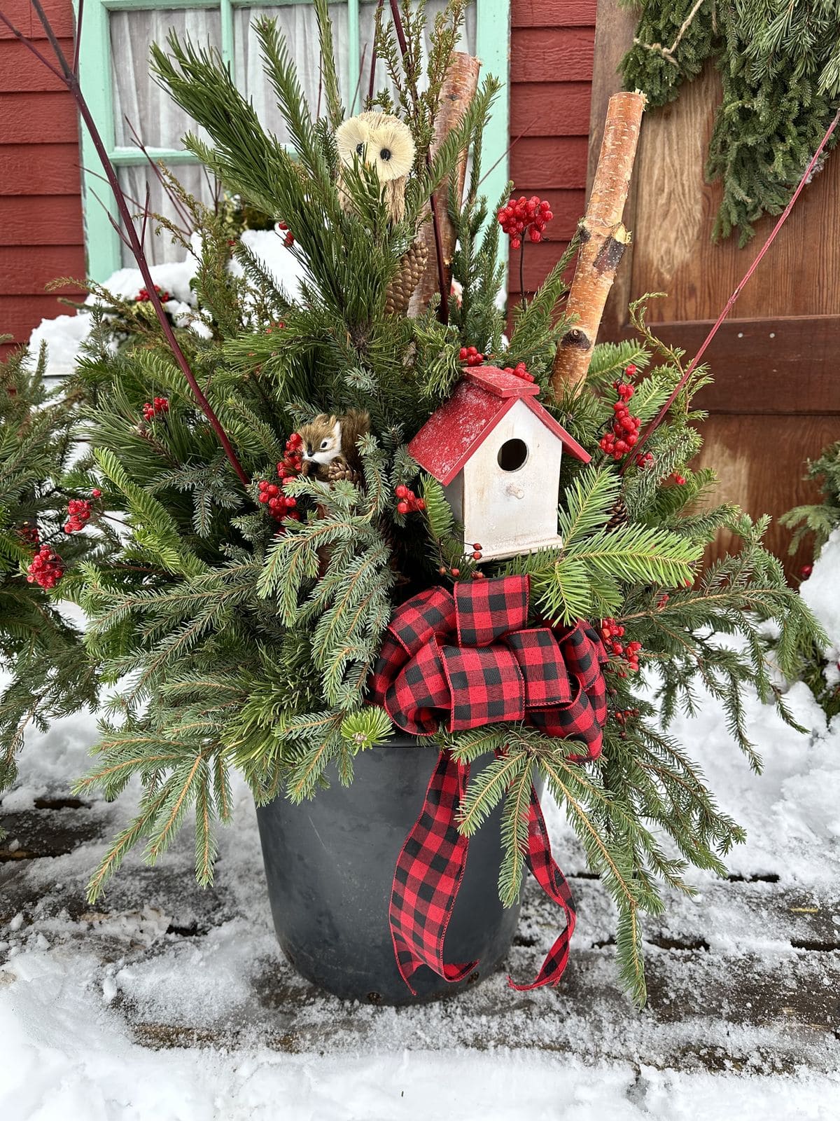 Cozy Woodland Birdhouse Christmas Planter