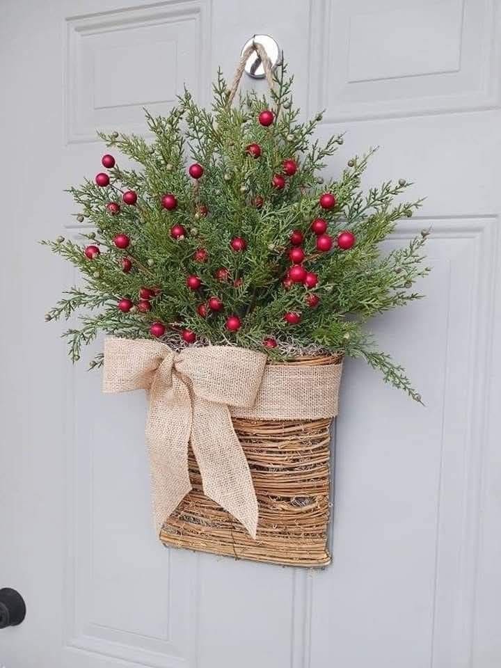 Rustic Basket Christmas Door Planter