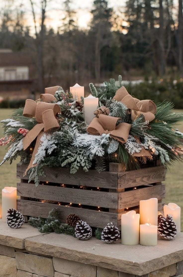 Rustic Crate Christmas Planter