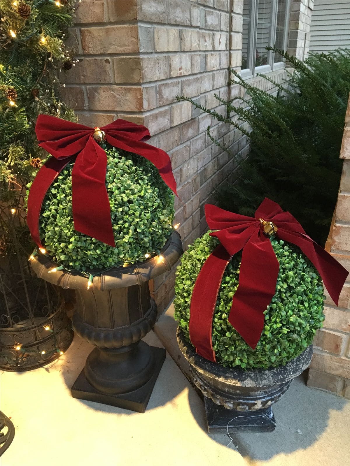 Boxwood Ornament Planters with Velvet Bows