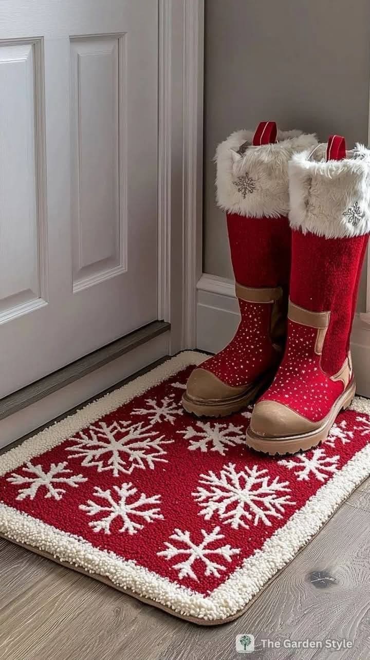 Snowflake Rug and Festive Boots Accent