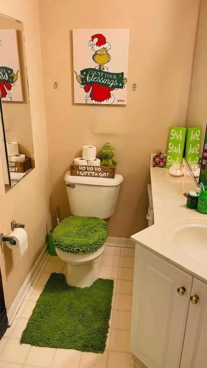 Whimsical Grinch-Inspired Bathroom Decor