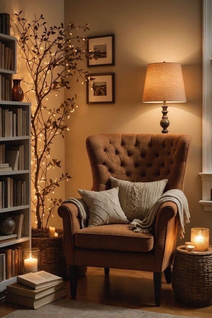 Cozy Reading Nook with Warm Lighting
