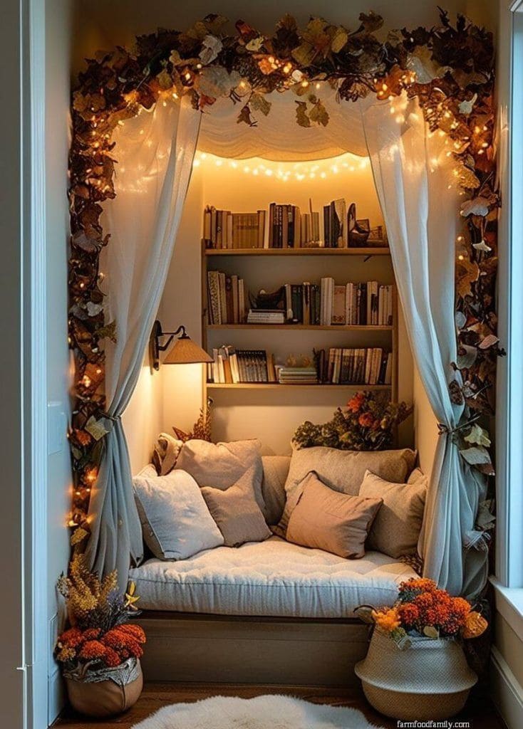 Autumn Glow Reading Nook with Leaves