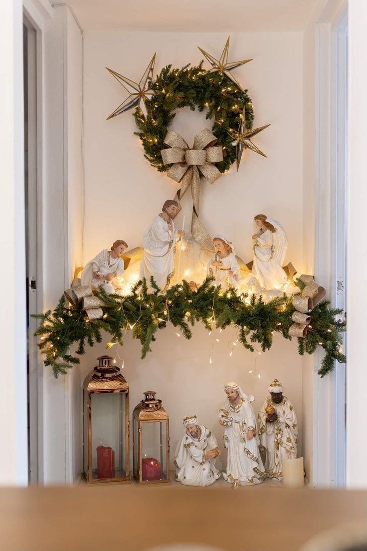 Radiant Corner Nativity with Glowing Garland