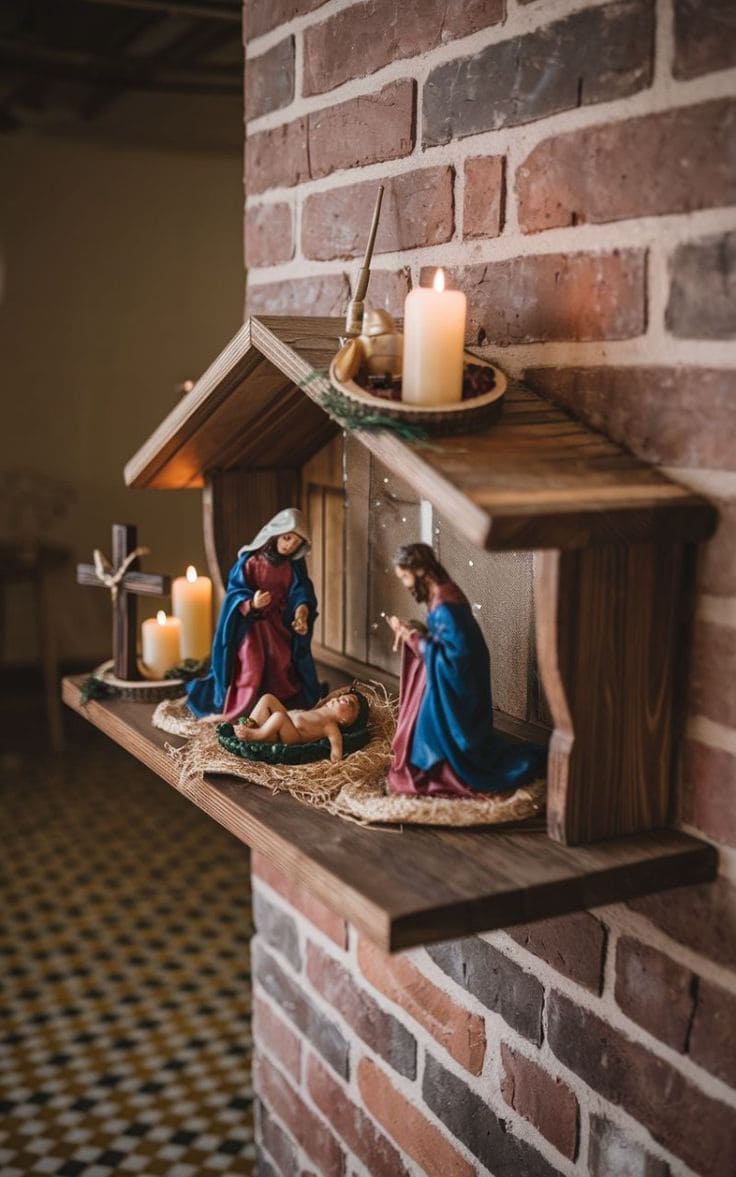 Cozy Nativity Nook Against a Rustic Brick Wall