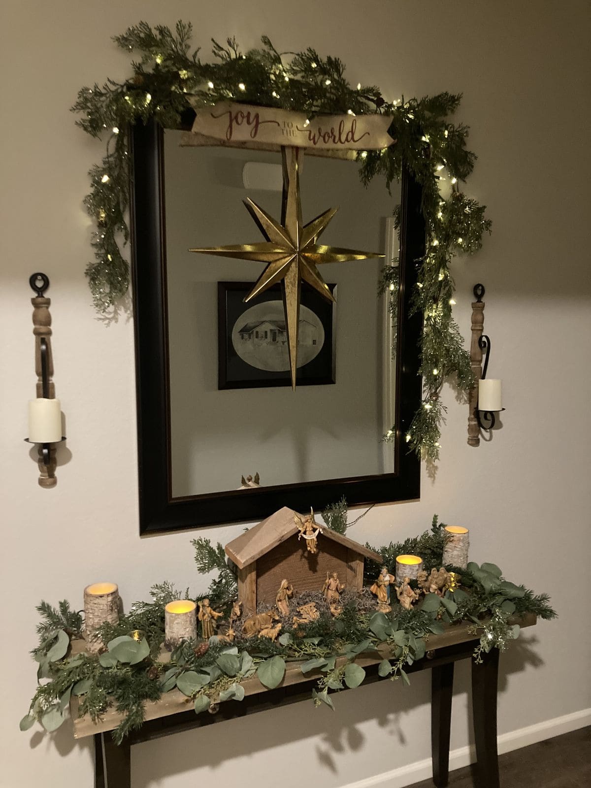 Sophisticated Nativity Console Featuring a Golden Star