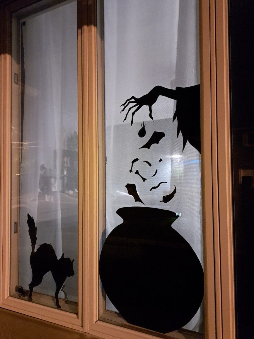 Witch Cauldron Silhouette Window Scene