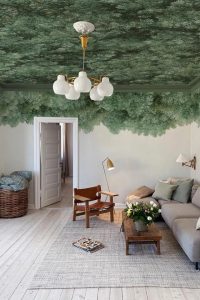 Forest-inspired ceiling wallpaper