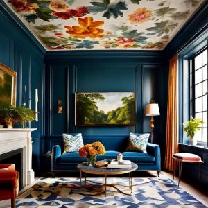 Bold botanical ceiling wallpaper