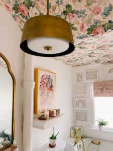 Vintage floral bathroom ceiling wallpaper