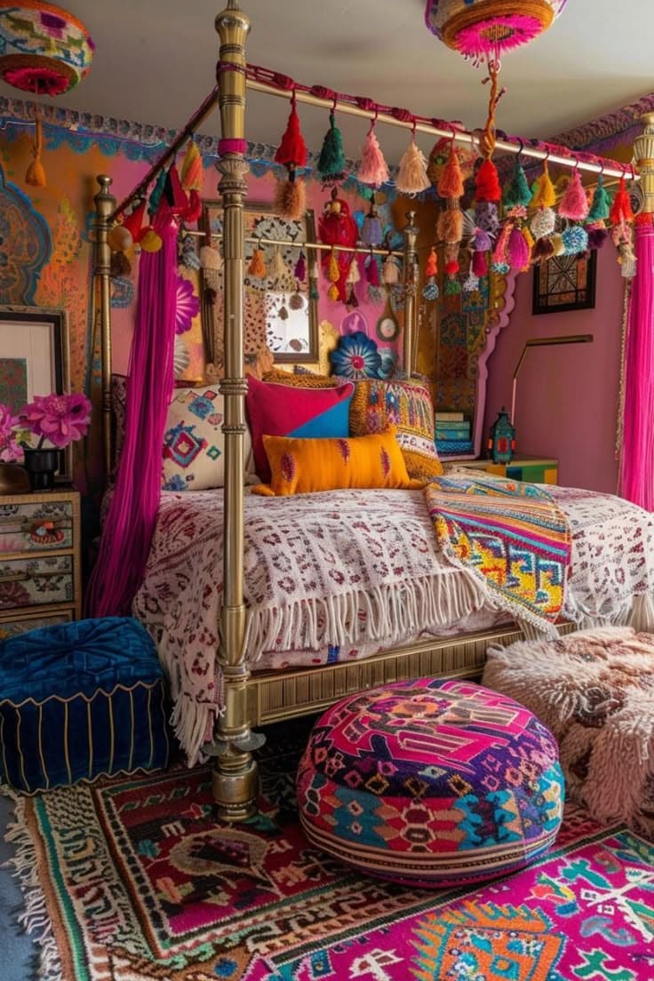 Eclectic Canopy Bed with Tassel Wonderland