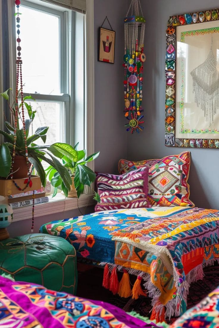 Eclectic Bohemian Lounge with Layered Textiles