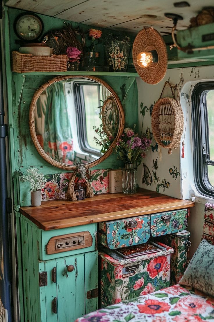 Vintage Camper Vanity with Floral Romance