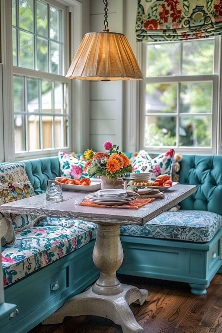 Whimsical Breakfast Nook with Floral Upholstery