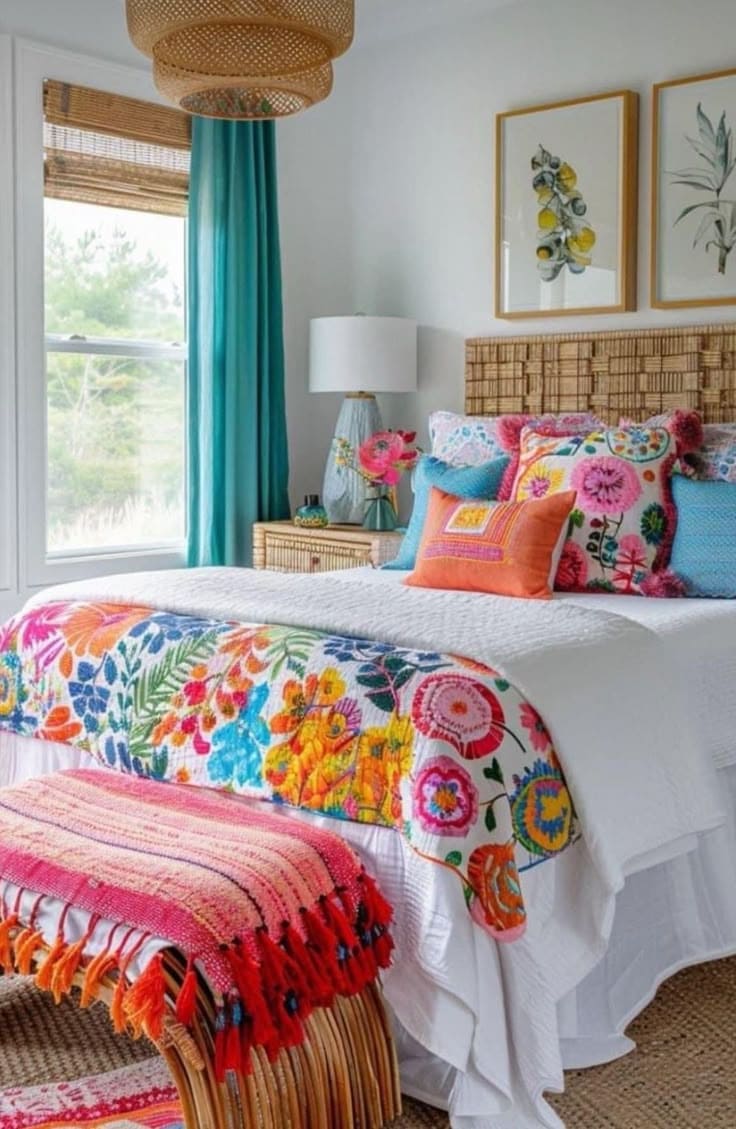 Bright Boho Bedroom with Joyful Textiles