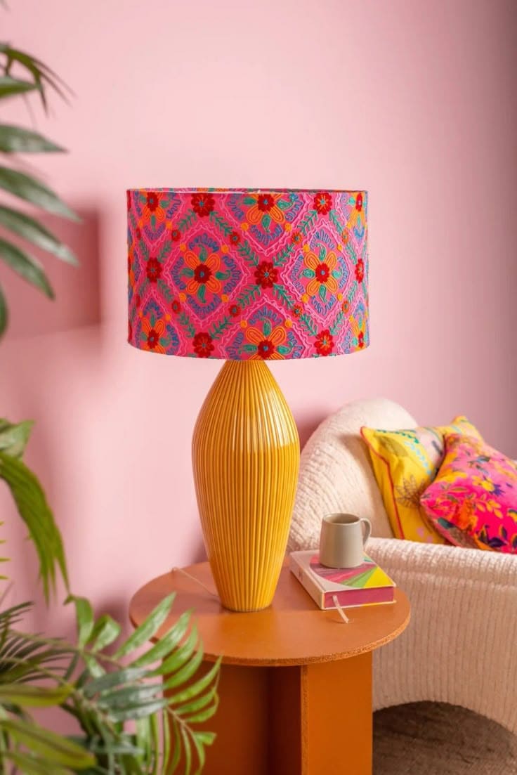 Color-Pop Table Lamp with Embroidered Shade