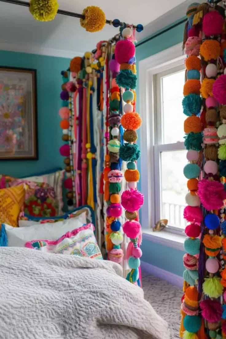 Bold and Cheery Pom Pom Bed Frame
