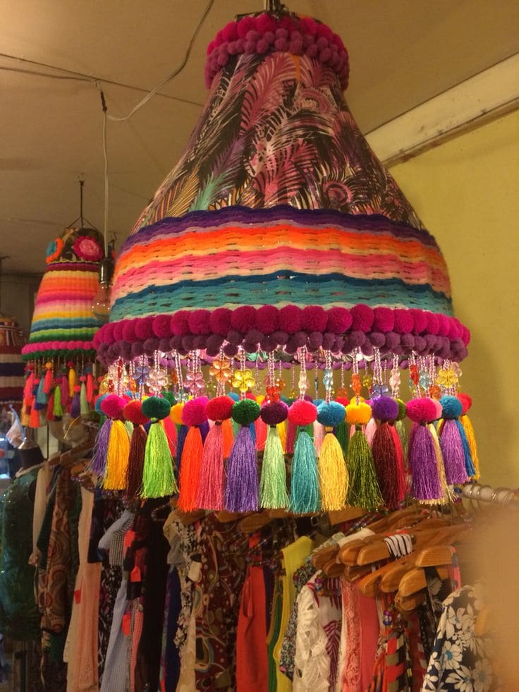 Eclectic Rainbow Tassel Pendant Lampshade