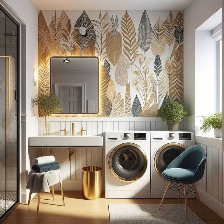 Luxurious Golden Leaf Laundry Room
