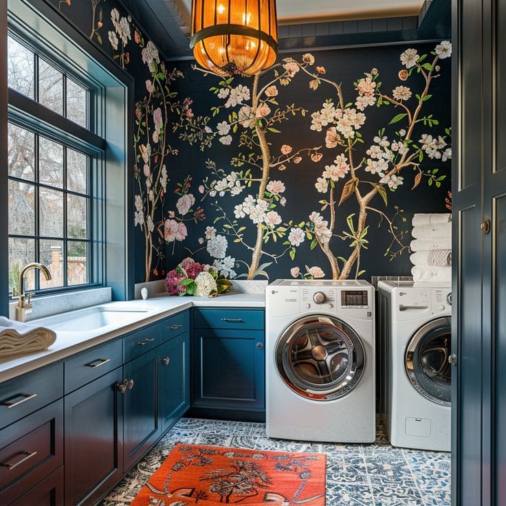 Earthy Leafy Whimsy Laundry Room