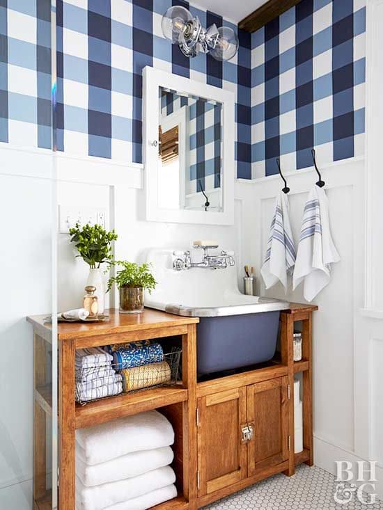 Farmhouse Buffalo Check Laundry Room
