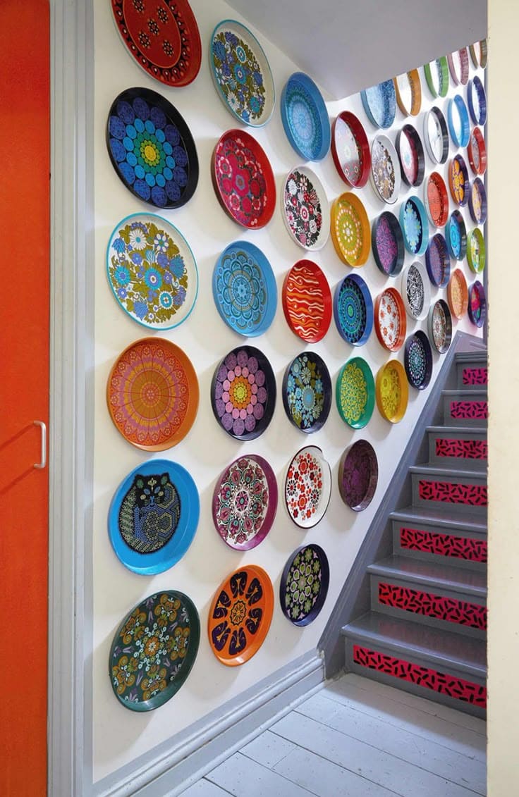 Vibrant Plate Display Stairway Art