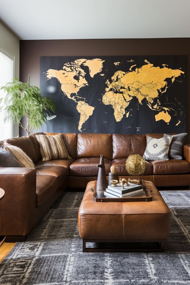 Travel-Inspired Brown Living Room Vibes