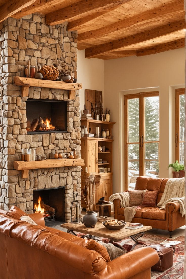 Rustic Cabin-Style Brown Living Room