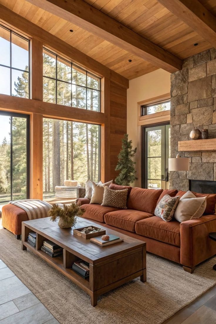 Nature-Inspired Rustic Brown Living Room